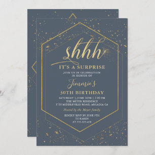 Gray Gray Gold Surprise Invitation d'anniversaire