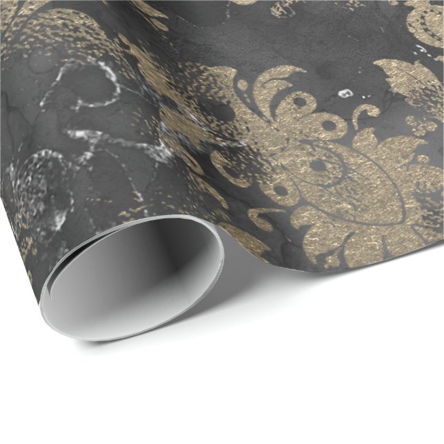 Gray Gray Sepia Black Floral Grungy Hütte Geschenkpapier (Rolleneckpunkt)