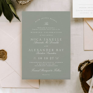 Gray Green   Classic Elegant Formal Wedding Einladung