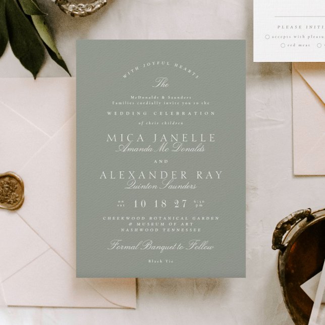 Gray Green | Classic Elegant Formal Wedding Einladung (Von Creator hochgeladen)
