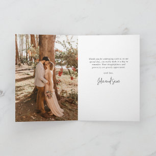 Gray Green Elegant Script Wedding Foto+Message Dankeskarte