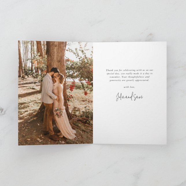 Gray Green Elegant Script Wedding Foto+Message Dankeskarte (Innenseite)
