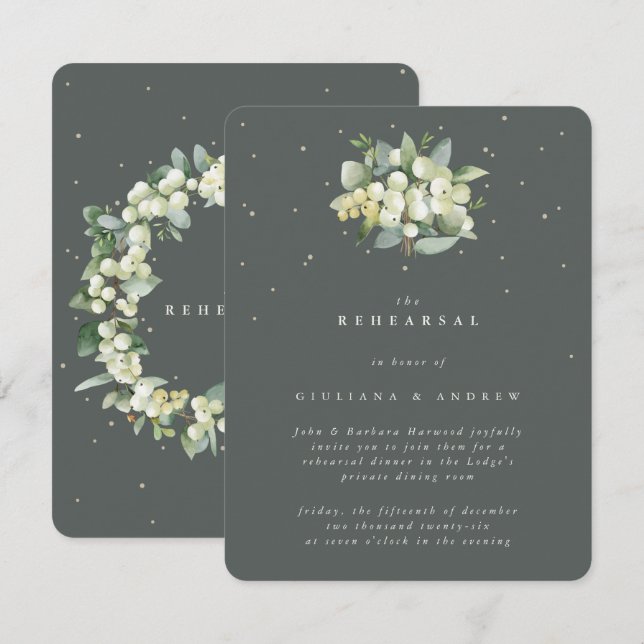 Gray Green Snowberry+Eucalyptus Wedding Probe Begleitkarte (Vorne/Hinten)