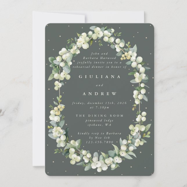 Gray Green Snowberry+Eucalyptus Wedding Probe Einladung (Vorderseite)