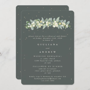 Gray Green Snowberry+Eucalyptus Wedding Probe Einladung