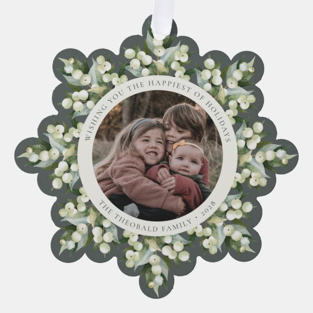 Gray-Green Snowberry+Greenery Holiday Paper Ornament Karte (Vorderseite)
