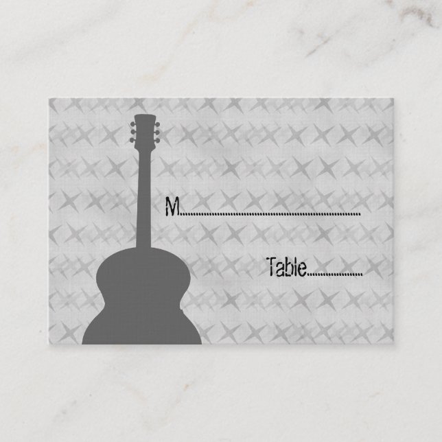 Gray Guitar Grunge Platzkarte (Vorderseite)
