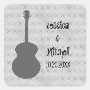 Gray Guitar Grunge Wedding Stickers