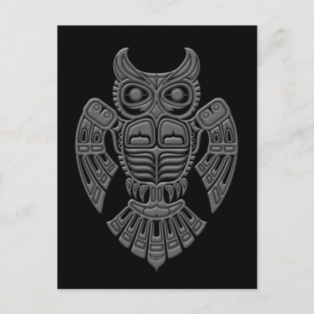 Gray Haida Spirit Owl auf Black Postkarte (Vorderseite)