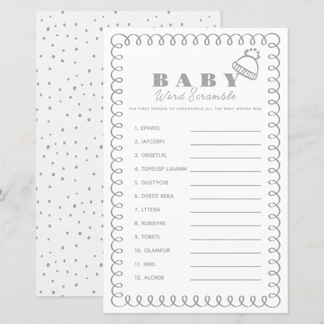 Gray Hand-Drawn Beanie Baby Word Scramble (Vorne/Hinten)