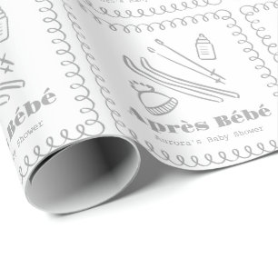 Gray Hand Gezeichnet Après Bébé Boy Baby Shower Geschenkpapier