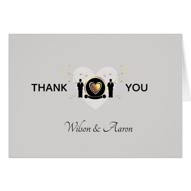 Gray Heart Male Wedding | Dankeschön Karte (Vorderseite (Horizontal))