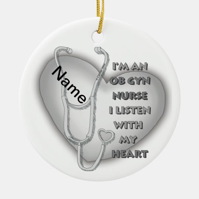 Gray Heart ObGyn Nurse Keramik Ornament (Vorne)