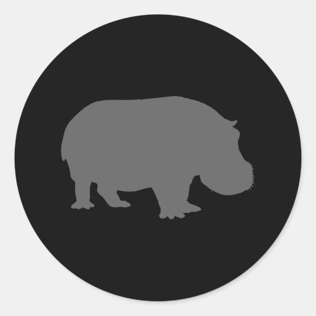 Gray Hippo Silhouette Runder Aufkleber (Vorderseite)