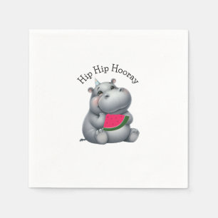 Gray Hippo Watermelon Geburtstag Serviette