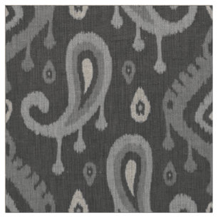 Gray Ikat Paisley Große Skala Stoff