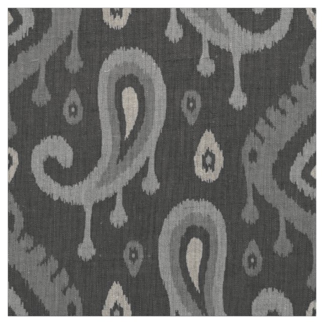 Gray Ikat Paisley Große Skala Stoff (Muster)