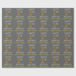 Gray, Imitate Gold "HAPPY 1th BIRTHDAY" Geschenkpapier