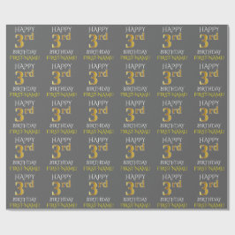 Gray, Imitate Gold "HAPPY 3. BIRTHDAY" Geschenkpapier