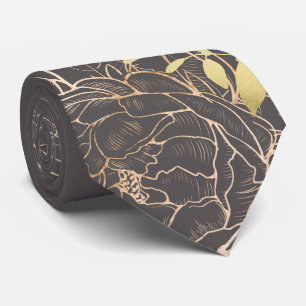 Gray & Imitate Gold Peony Moderne Blumenhochzeit Krawatte