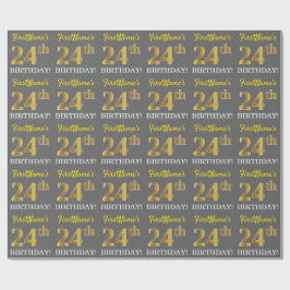 Gray, Imitation Gold Look "24. BIRTHDAY" Geschenkpapier