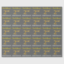 Gray, Imitation Gold Look "2. BIRTHDAY" Geschenkpapier