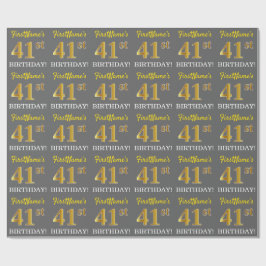 Gray, Imitation Gold Look "41. BIRTHDAY" Geschenkpapier