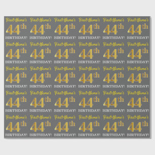 Gray, Imitation Gold Look "44. BIRTHDAY" Geschenkpapier