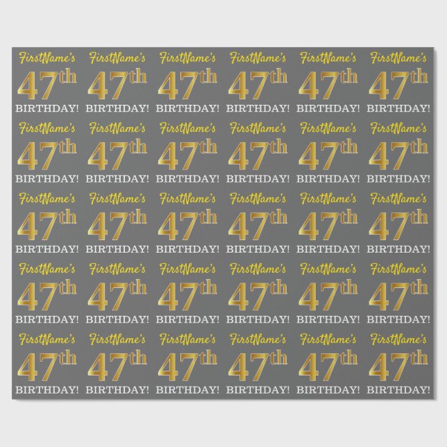 Gray, Imitation Gold Look "47. BIRTHDAY" Geschenkpapier (Flach)