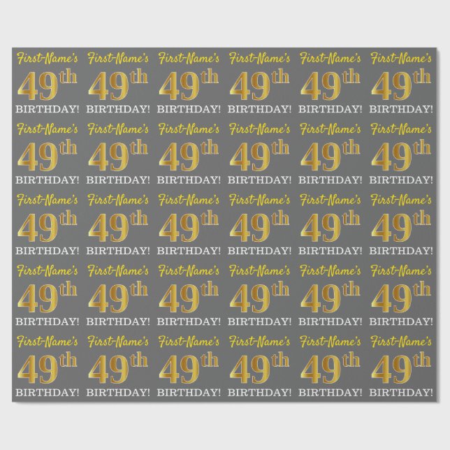 Gray, Imitation Gold Look "49. BIRTHDAY" Geschenkpapier (Flach)