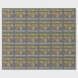 Gray, Imitation Gold Look "76. BIRTHDAY" Geschenkpapier