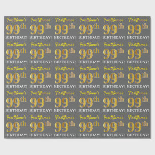 Gray, Imitation Gold Look "99. BIRTHDAY" Geschenkpapier