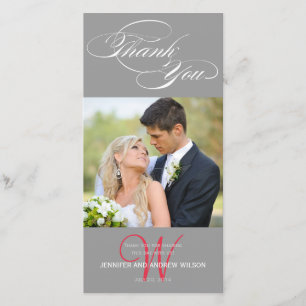 GRAY INITIAL SCRIPT WEDD DANK FOTOKARTE DANKESKARTE