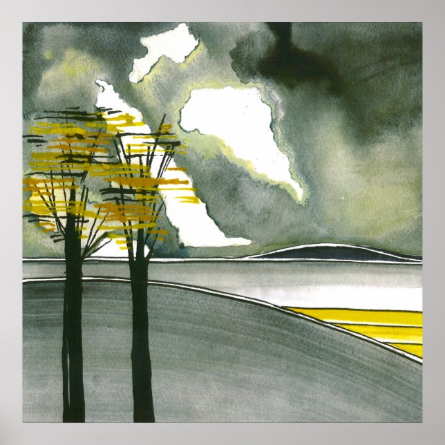 Gray Island Abstrakt Art Poster/Print 24x24" Poster (Vorne)