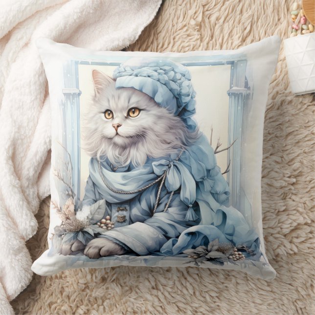 Gray Kitten Blue Viktorianisch Clothes Kissen (Decke)