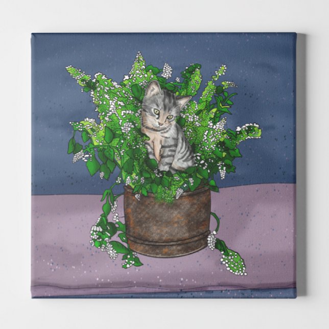 Gray Kitten in Eimer Catnip Leinwanddruck (Von Creator hochgeladen)