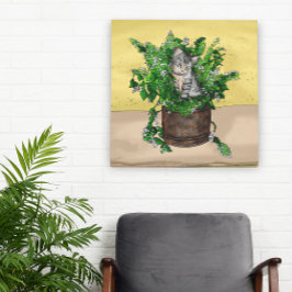 Gray Kitten in Eimer Catnip Leinwanddruck