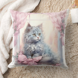 Gray Kitten Pink Bow Kissen