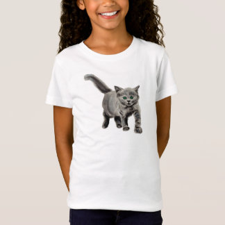 Gray Kitty Chat Kids Cute T-Shirt dessin au charbo