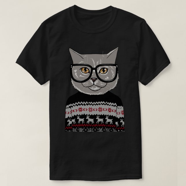 Gray Kitty Ugly Christmas Sweater T-Shirt (Design vorne)