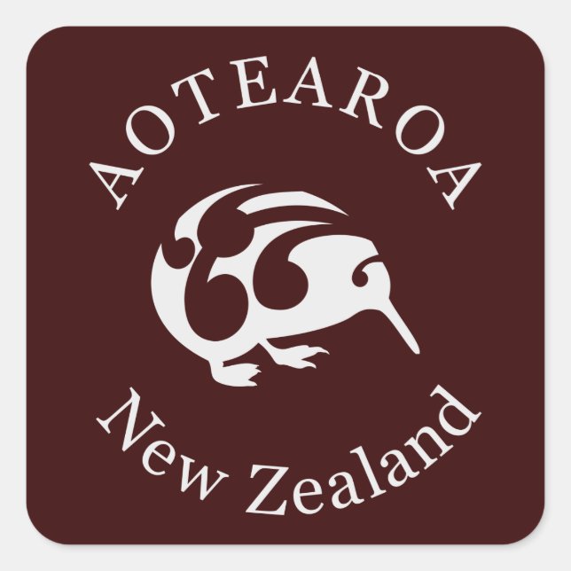 Gray Kiwi mit Koru, Aotearoa, Neuseeland Quadratischer Aufkleber (Vorderseite)