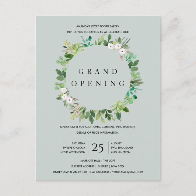 GRAY KRAFT FOLIAGE FRAME GRAND ÖFFNUNGSZEREMONIE POSTKARTE (Vorderseite)