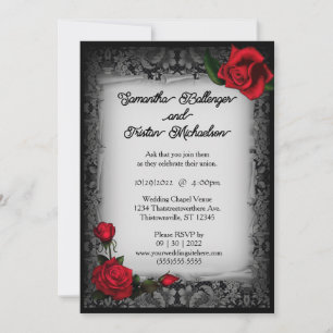 Gray Lace and Rose Parchment Goth Wedding Einladung