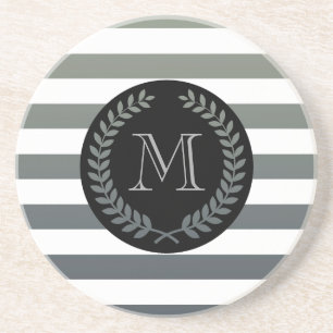 Gray Laurel Wreath Monogram Getränkeuntersetzer