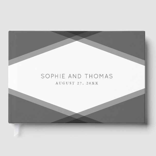 Gray Layered Geometric Wedding Guest Book Gästebuch (Vorderseite)