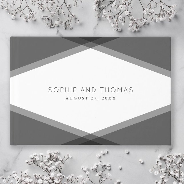 Gray Layered Geometric Wedding Guest Book Gästebuch (Von Creator hochgeladen)