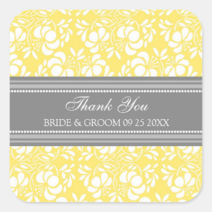 Gray Lemon Damask Vielen Dank Gastgeschenk Hochzei Quadratischer Aufkleber