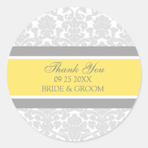 Gray Lemon Damask Vielen Dank Gastgeschenk Hochzei Runder Aufkleber