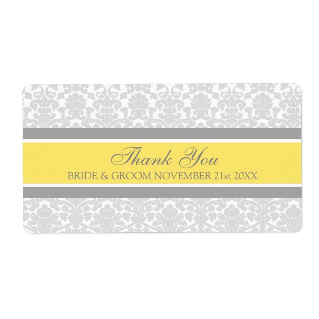 Gray Lemon Damask Wedding Labels (Vorne)
