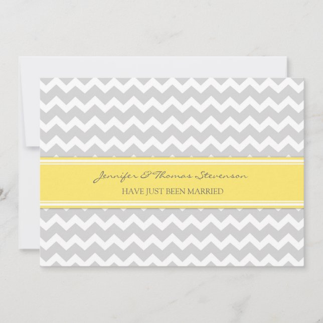 Gray Lemon Zickzack Just Married Announcards Ankündigung (Vorderseite)